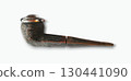 Vintage wooden smoking pipe with a metal lid isolated on white background. Perfect for retro design, history themes, collectors, or nostalgic artwork. 130441090