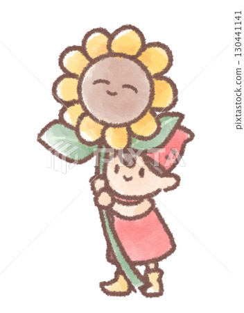 拿著向日葵的矮人的插圖 拿著向日葵的矮人的插圖 130441141
