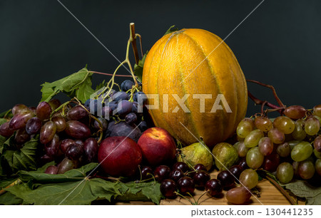 Autumn Harvest Abundance Still Life with Grapes and Melon Autumn Harvest Abundance Still Life with Grapes and Melon 130441235
