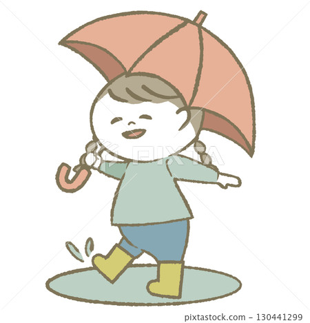 穿雨靴打傘的小女孩 穿雨靴打傘的小女孩 130441299