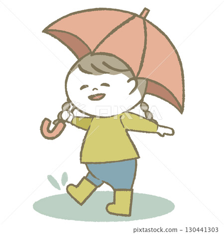 穿雨靴打傘的小女孩 130441303