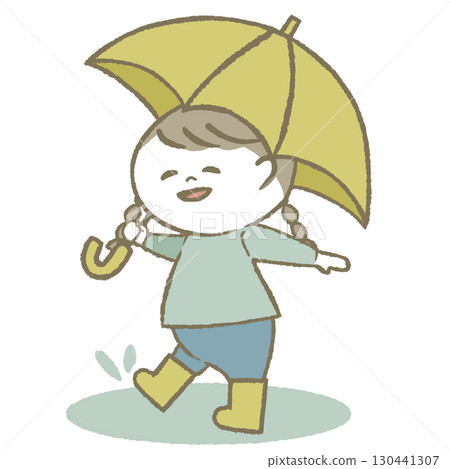 穿雨靴打傘的小女孩 穿雨靴打傘的小女孩 130441307