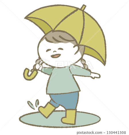 Child girl wearing rain boots holding an umbrella Child girl wearing rain boots holding an umbrella 130441308