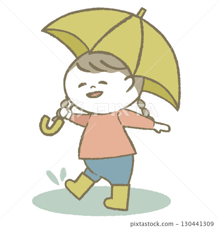 穿雨靴打傘的小女孩 穿雨靴打傘的小女孩 130441309