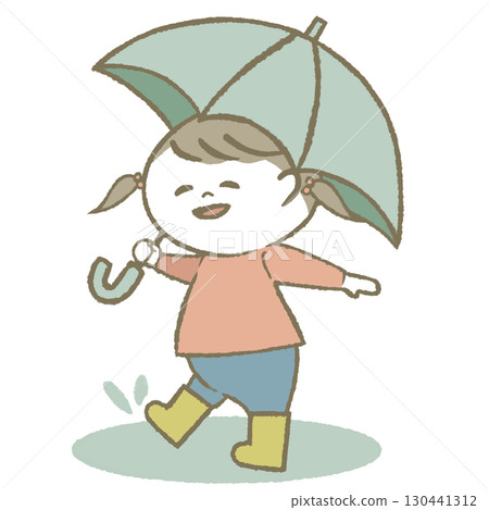 穿雨靴打傘的小女孩 穿雨靴打傘的小女孩 130441312