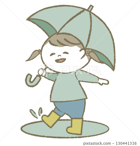 穿雨靴打傘的小女孩 穿雨靴打傘的小女孩 130441316