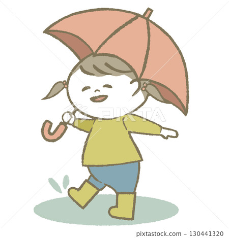 穿雨靴打傘的小女孩 穿雨靴打傘的小女孩 130441320