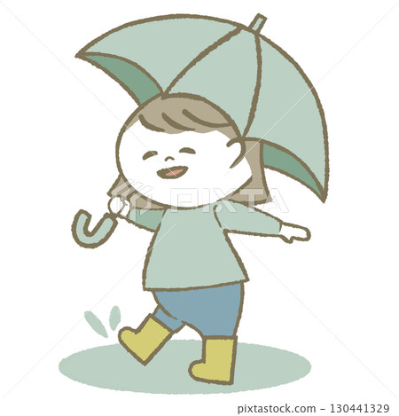 穿雨靴打傘的小女孩 穿雨靴打傘的小女孩 130441329