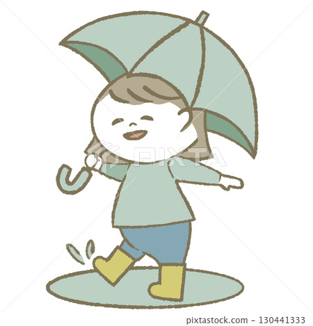 Child girl wearing rain boots holding an umbrella Child girl wearing rain boots holding an umbrella 130441333