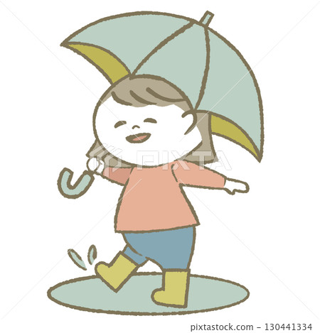 穿雨靴打傘的小女孩 穿雨靴打傘的小女孩 130441334