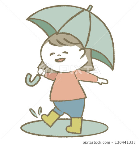 穿雨靴打傘的小女孩 穿雨靴打傘的小女孩 130441335