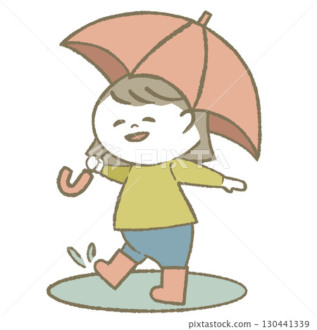 穿雨靴打傘的小女孩 穿雨靴打傘的小女孩 130441339