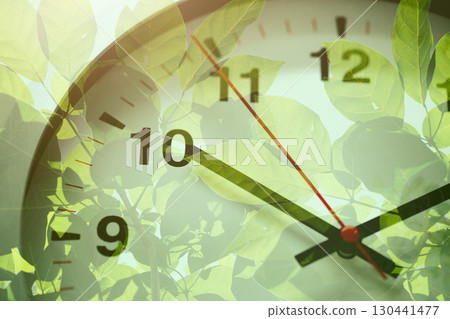 Time clock over the green plant nature for Times to saving environment go green planting the tree Time clock over the green plant nature for Times to saving environment go green planting the tree 130441477