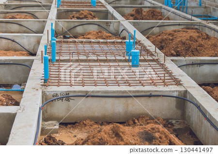 Footing foundation construction site, Shallow Foundation ground floor concrete beams structure 130441497