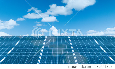 Solar panel on blue sky, Photovoltaic solar power system, eco green clean alternative saving energy. Solar panel on blue sky, Photovoltaic solar power system, eco green clean alternative saving energy. 130441502