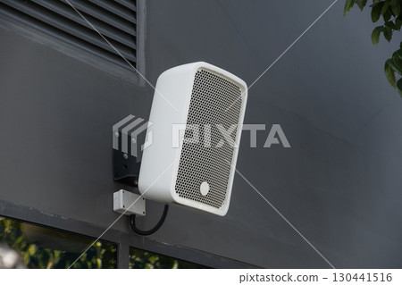 Outdoor Speaker System installed at balcony wall backyard exterior music audio system public park Outdoor Speaker System installed at balcony wall backyard exterior music audio system public park 130441516