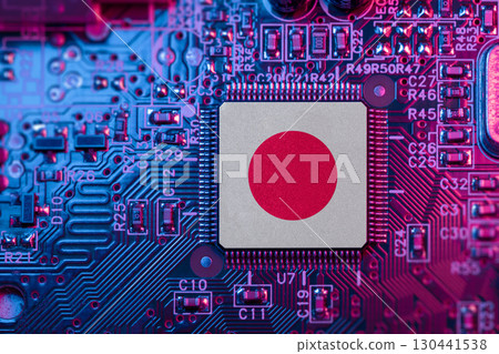 Japan on Computer Chip for Japanese Chip War Concept. Country chipmakers, Microchip market share. 130441538