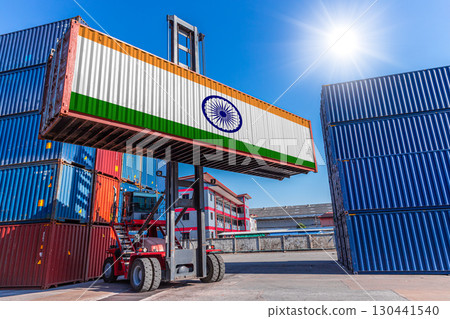 Products shipping cargo goods with India flag for import export business from India country Products shipping cargo goods with India flag for import export business from India country 130441540