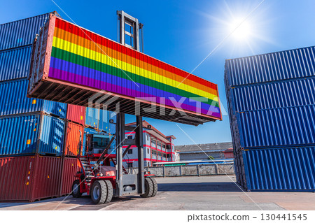 Products shipping cargo goods with LGBTQ flag for import export business from LGBTQ country 130441545