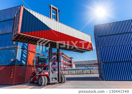 Products shipping cargo goods with Czech flag for import export business from Czech country 130441549