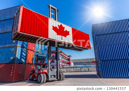 Products shipping cargo goods with Canada flag for import export business from Canada country Products shipping cargo goods with Canada flag for import export business from Canada country 130441557