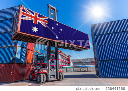 Products container, Ship cargo with Australia flag for import export business from Australia country Products container, Ship cargo with Australia flag for import export business from Australia country 130441568
