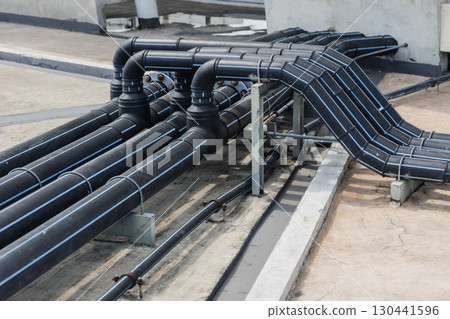 Water Pipe, Water Rubber Hose, Industry Watering transport system piping connector building outdoor. 130441596
