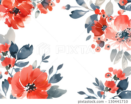 Elegant watercolor Valentine's Day card featuring vibrant floral designs and soft colors 130441710