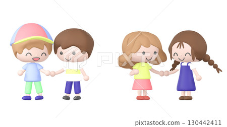 3D illustration of a child holding hands with a friend 3D illustration of a child holding hands with a friend 130442411