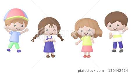 3d illustration of four cheerful children 130442414