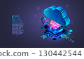 Security and protection cloud data in cloud storage of computing data center. Secure digital data in Internet services. 3d Isometric illustration of digital storage with shield icon protection symbol. 130442544