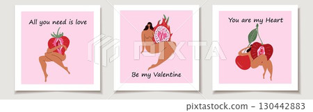 Artistic Valentine Cards with Female Fruit Fusion Artistic Valentine Cards with Female Fruit Fusion 130442883