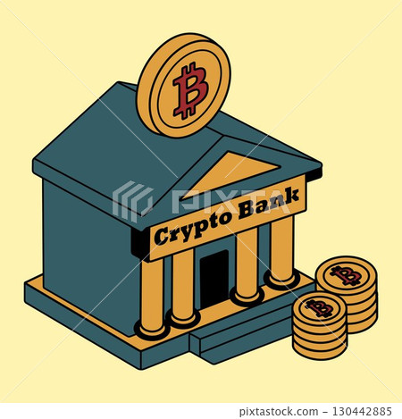Modern Crypto Banking Building with Coin Stack Modern Crypto Banking Building with Coin Stack 130442885