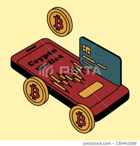 Crypto Wallet Mobile App with Bitcoin Coins Crypto Wallet Mobile App with Bitcoin Coins 130442886