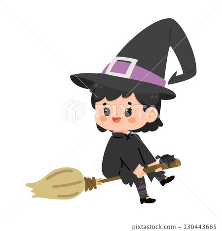 Cartoon Witch on Broom Illustration Cartoon Witch on Broom Illustration 130443665