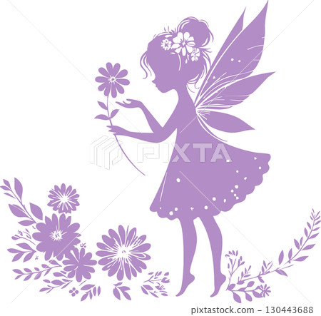 Flower and fairy silhouette illustration 130443688