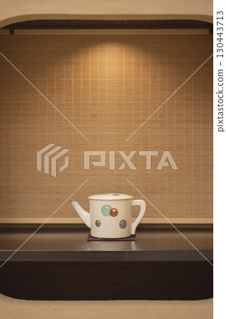 A ceramic teapot displayed in a tokonoma alcove A ceramic teapot displayed in a tokonoma alcove 130443713