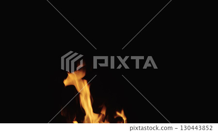 fire flames of campfire over black background, for overlay 130443852