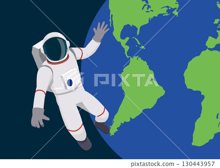 太空人漂浮在太空中,背景為地球。平面設計,向量資料。 太空人漂浮在太空中,背景為地球。平面設計,向量資料。 130443957