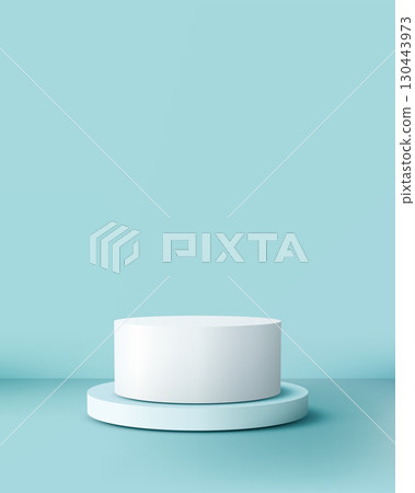 mockup podium display with two tier cylinder stand in light blue background for product presentation showcase branding advertising and cosmetic promotion design template 130443973