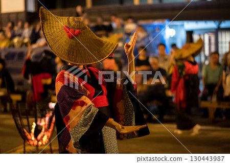 A woman wearing a woven hat and a hem-stitched kimono, Nishimonai Bon Odori 2025, Akita Prefecture A woman wearing a woven hat and a hem-stitched kimono, Nishimonai Bon Odori 2025, Akita Prefecture 130443987
