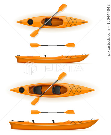 plastic kayak canoe boat for fishing and tourism active recreation cartoon stock vector illustration 130444048