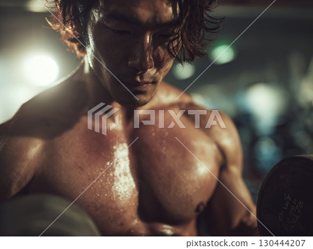 男人訓練 | 肌肉訓練，汗水閃耀 130444207