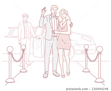 An Elegant Couple Arriving at a Red Carpet Event in Style and Glamour to Make a Statement An Elegant Couple Arriving at a Red Carpet Event in Style and Glamour to Make a Statement 130444246