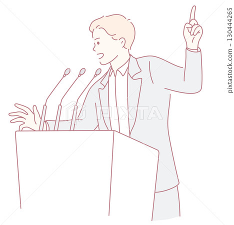 A Dynamic Speaker Taking Center Stage at a Conference Podium to Inspire and Engage the Audience 130444265