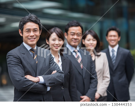 Smiling business people lined up | Business, teamwork, office worker 130444353