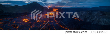 Beautiful aerial panoramatic view of active volcano, Litli - Hrutur, Iceland 2023 130444488