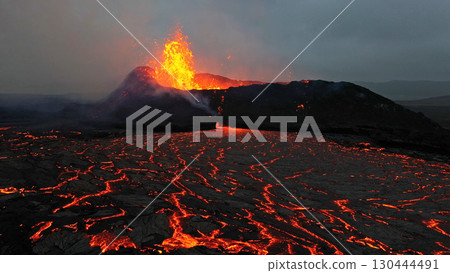 Beautiful aerial view of active volcano, Litli - Hrutur, Iceland 2023 130444491