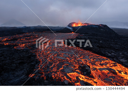 Beautiful aerial view of active volcano, Litli - Hrutur, Iceland 2023 130444494