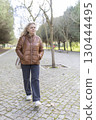 Senior woman walking in park enjoying retirement lifestyle 130444495